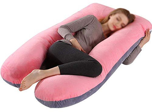 YOUCAI Schwangerschaftskissen Stillkissen U-Förmiges Seitenschläferkissen Für Schwangere Mit Abnehmbar Waschbar Bezug,Samt-RosaGrau,130x70cm