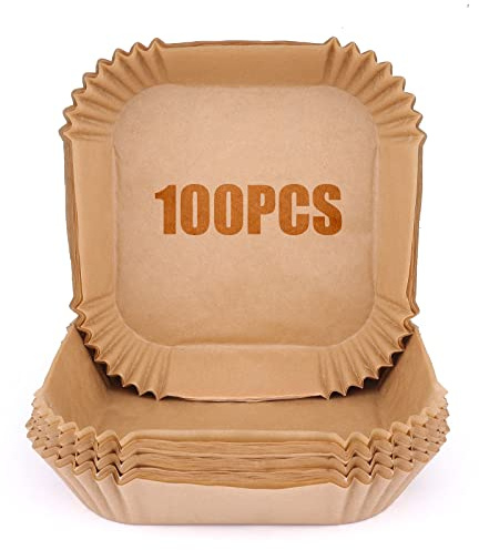 6.3 Inch Air Fryer Disposable Paper Liner, 100 Pcs, Square Air Fryer Liners That Doesn't Affect Food Taste, High Heat Resistant