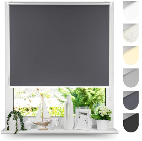 Tom'Shop Verdunkelungsrollo Klemmfix Ohne Bohren Graphit 50cm x 150cm | Thermorollo Blackout Klemmrollo Fensterrollo Seitenzugrollo mit Klemmträger für Hitzeschutz Lichtschutz Sichtschutz