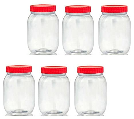 AFSUK 6 x 1000ml Plastic Storage Jar With Screw Top Lids Airtight Food Storage Containers BPA Free For Kitchen, Herb, Spices, Sweets Clear Canister pots