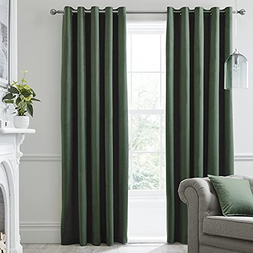 Laurence Llewelyn-Bowen Montrose Bottle Green Velvet Blackout Curtains, W66 x L72 (168 x 183cm), 2 Panels, Eyelet, Bedroom