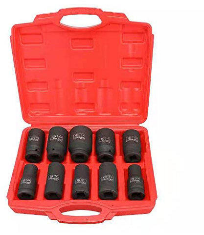 10tlg. Vielzahn Schlagschrauber-Nüsse 17-41mm 12-Kant Nüsse 3/4'' Kraft-Steckschlüssel-Einsatz Set, 32*30*8cm