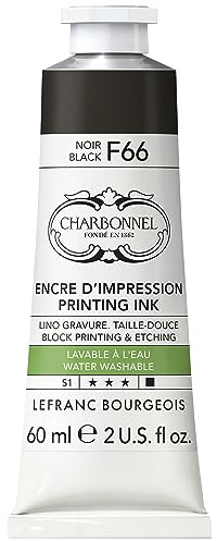 Lefranc Bourgeois 301507 Charbonnel, wasserabwaschbare Kupferdruckfarbe mit ausgezeichnete Lichtechtheit, Vegan, 100% Lösemittelfrei - 60ml Tube - Schwarz F66