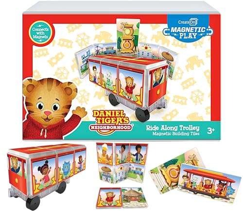CreateOn Daniel Tiger’s Neighborhood: Neighborhood Trolley Magnetic Tiles Structure Set, Building Toys for Kids, Educational Stem & Montessori Tools for Ages 3+, 15 Pieces