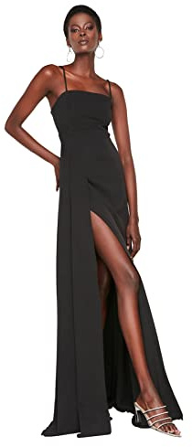 TRENDYOL Damen Slit Dekollete Abendkleid Und Staffelungskleid Formal Night Out Dress, Schwarz, 36 EU