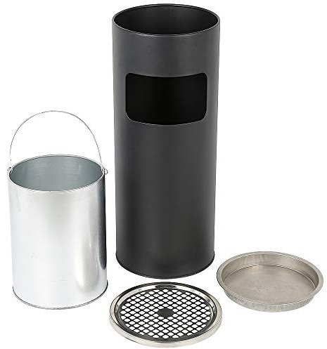 30L Standaschenbecher Aschenbecher mit Mülleimer inkl. Inneneimer | Standaschenbecher für draußen Mülleimer mit Aschenbecher Abfalleimer mit Inneneimer (1, Schwarz)