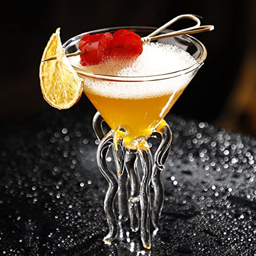 MISNODE Set di 4 bicchieri da cocktail con polpo unici Martini, bicchieri da cocktail a forma di polpo creativo da 5 once