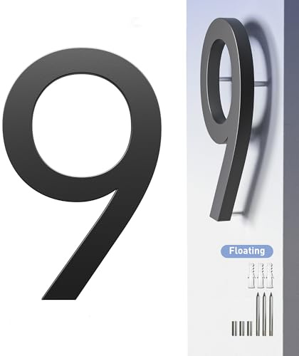 HANPIU 7 inch House Numbers Black Address Numbers - Metal House Number 9, 3D Effect Large Floating Door Numbers for Home Street Office