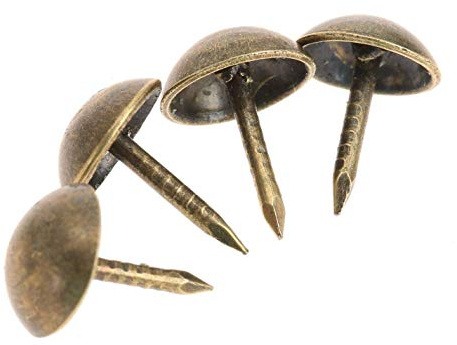 100 Pcs Bronze Round Head Nails Vintage Decorative Tacks Brass Upholstery Snag Thumb Stud Antique Copper Push Pins for Furniture Sofa Chair Wood Case Small Size (Head Dia:1/4, Height:3/8)