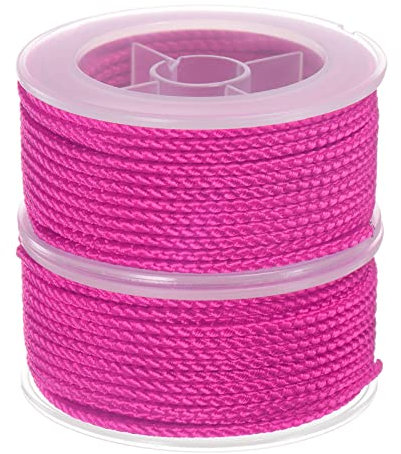 sourcing map 2 Hilos de Nylon, Cuerda de Abalorios de Cordel, Cordón Trenzado Extrafuerte 2mm para Pulseras Joyería Fabricación Bricolaje Artesanía 11M/36 Pies, Caliente Rosa