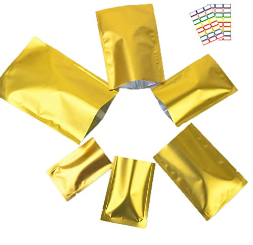 VOLWCO 100pcs Foil Bags Silver Aluminum Foil Bag Vacuum Sealer Food Storage Pouches Heat Sealing Bags Open Top Heat Seal Foil Baggies Thick, Gold (Size : 20x30cm)