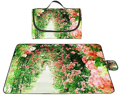 Picknickdecke wasserdicht, große Picknick Decke 100x150cm Sanddicht Picknickdecke Strapazierfähiges Strandmatte Leicht und Tragbar für Strand Park Wandern Camping Großartig Familienreisen Rosa Blumen
