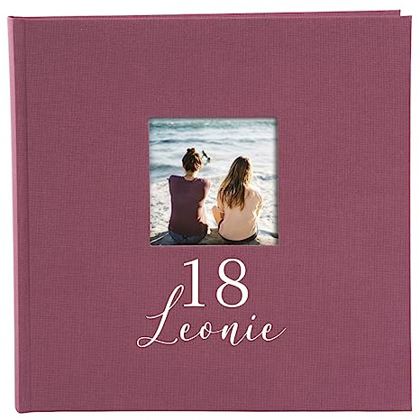 AWASG Fotoalbum Geburtstag zum selbstgestalten | Fotobuch 25x25 cm personalisiert mit Name | Album aus Leinen 60 Seiten weiß (beere)