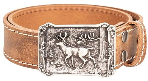 Trachtengürtel mit Hirsch Gürtelschnalle | Gürtel aus Echtleder Made in Germany | 40mm breit Trachten (90)