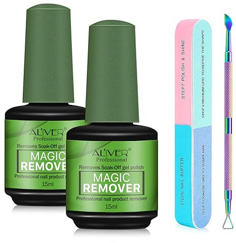 Nagellackentferner 2 Stück mit Nagelfeile Nagelhautschieber, Nagellack Entferner, Gel Nagellack Entfernung, Gel Nail Polish Remover, Entfernen Sie Gelnägel Einfach und Schnell Schadet den Nägeln Nicht