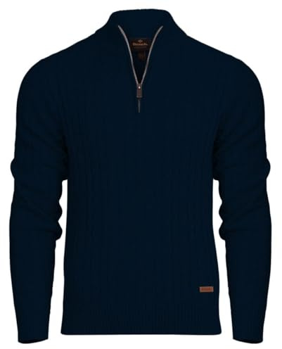 Bench Mens Designer 1/4 Zip Cable Knit Jumper Quarter Zip Pullover Cotton Blend Warm Winter Sweater. Quality Knitted Knitwear Navy M