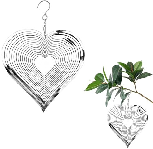 Zasvec Herz Windspiele Edelstahl 1 Stück Edelstahl Deko Windspiel Metall-Windspiel Herz Windspiele für Draußen Hängend Windspiel Spirale Windspiele für Garten Dekoration für Outdoor Indoor
