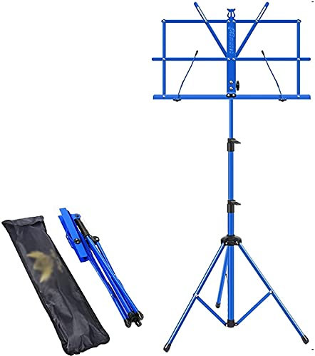 Samnuerly Notenständer, höhenverstellbar, Notenständerhalter, tragbar, zusammenklappbar, aus Metall, leicht, für Zuhause, Notenständer (Farbe: Blau)