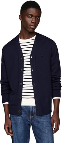 Tommy Hilfiger Uomo Cardigan Giacca in Maglia Pima Org CTN Cashmere Cardigan con Chiusura con Bottoni, Blu (Desert Sky), M