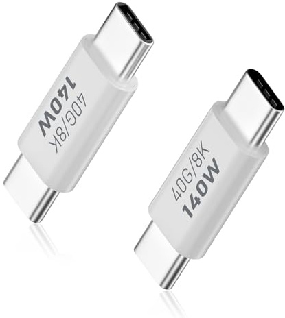 Duttek USB C Stecker auf Stecker Adapter für Thunderbolt 4/3, 40G USB C Male to Male Adapter Unterstützung PD 140W, 8K@60Hz für MacBook Pro/Air, Laptop, Handys und mehr Type C Geräte (2 Stück)