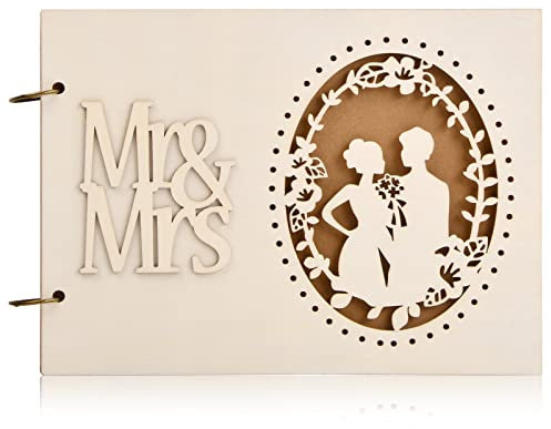 Shengxi Mr & Mrs Libro degli Ospiti Libro degli Ospiti di Nozze in Legno con 40 Pagine Artigianato Innovativo Album per Anniversario Matrimonio Festa di Fidanzamento