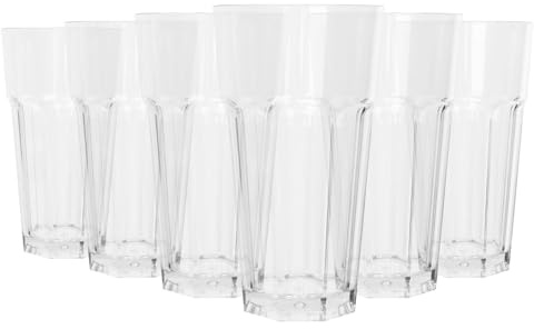 Argon Tableware Reusable Plastic Glasses - 580ml - Pack of 6 - Highball Glasses - Clear Cocktail Champagne Fizz Cola Tumbler Drinking Cups for Garden, Parties, Weddings, BBQ and Picnic