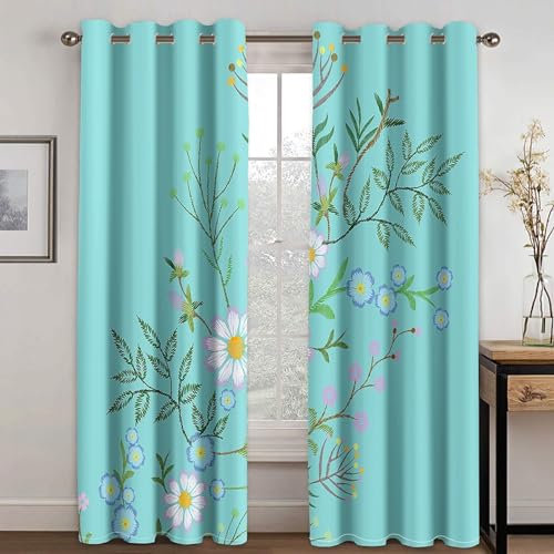 MTBDDyyds Vorhänge Für Kinderzimmer Jungen - 3D Pflanzen Blätter Blumen 137X117Cm - Kinderzimmervorhänge Mit Ösen, Verdunkelungsvorhang Gardinen Schals Vorhang Blickdicht