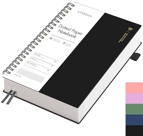 EMSHOI Notizbuch A4 Dotted, 100g/m², 300 Seiten - Schwarz | Bullet Dotted Journal, PVC Cover, 180° flach, Innentasche, Stiftschlaufe, Lesezeichenband, für Büro Schule, 21.5 x 27.9cm