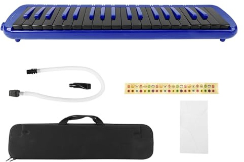 37 Tasten Melodica Mundstück Melodica, 37 Tasten Air Piano Keyboard Blasmusikinstrument Geeignet für Anfänger Zum Üben mit Tasche (BLUE)