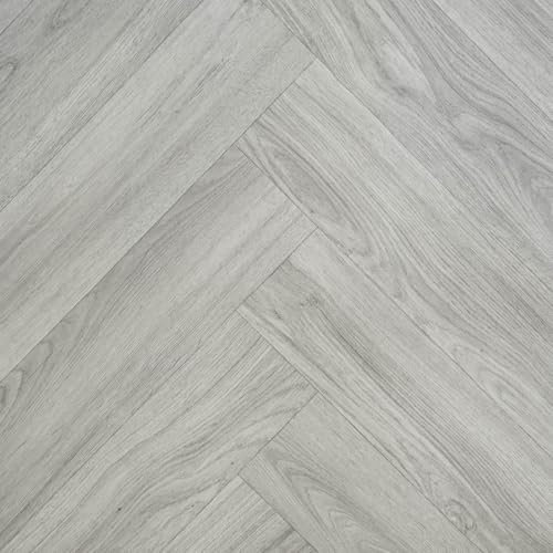 Grey Wood Herringbone Effect Ceres Vinyl Flooring 2.2mm Thick Lino Roll Bathroom Kitchen (2m Wide x 2.5m Long)