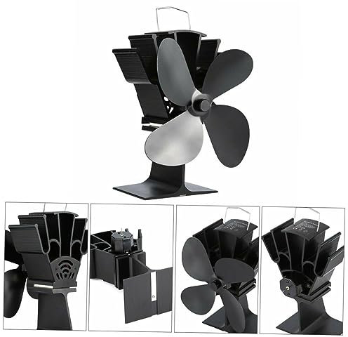 ANDRESLAD Kamingebläse Warmluftgebläse Für Pelletofen Kaminventilator Beheizt Angetrieben Ofenlüfter Heizlüfter Thermischer Kaminventilator Öko-fan Black Eloxiertes Aluminium
