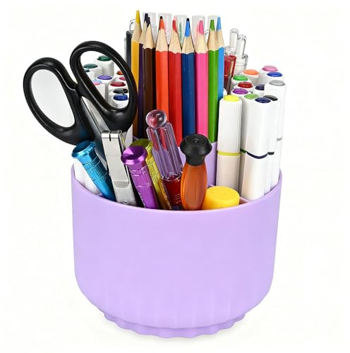 Ritte 360 Grad Drehbar Stiftehalter, Rotierende Stiftehalter Schreibtisch Organizer mit 5 Fächern Für Büro Schule Bleistift und Andere Schreibwaren Aufbewahrung (Lila)
