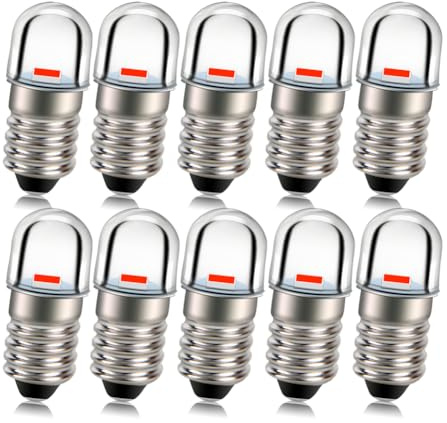 Ruiandsion E10 LED Torch Light Bulb 6V Super Bright Red 2835 1SMD Chips LED Bulb Replacement for Flashlights Torch Bike Work Light Pack of 10