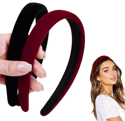 FloralGrace 2er Set Schwarze Samt Haargummis für Damen, Rötliches Haarband, Breite Samt Haarbänder für Mädchen, Modische Haargummis für Frauen, bequem und elegant