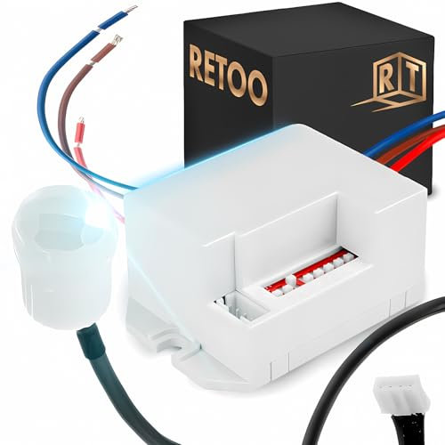 Retoo Mini PIR Bewegungsmelder Infrarot Dämmerungssensor LED Innen Unterputz Auto Sensor Lichtschalter Erfassungsbereich 120° / 360° Reichweite 3m/6m IP20 Stromkabel 150 mm Kabel mit Sensor 300 mm