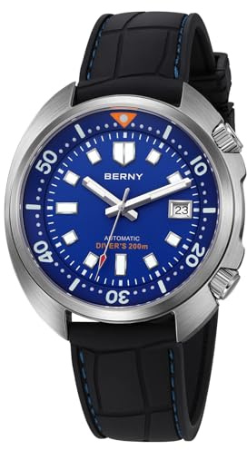 BERNY Automatische Herrenuhr 200M wasserdichte Tauchuhr Herrenmechanische Armbanduhr Analoguhr mit Superluminisierter AR-Koating Saphirglas Mode Tauchuhr Geburtstagsgeschenk