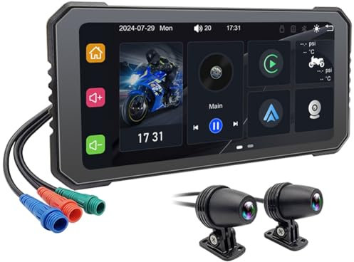 Junterone 6,25 Pollici Moto DVR Wireless CarPlay per Android Auto GPS Monitor di Navigazione Bluetooth Touchscreen Impermeabile