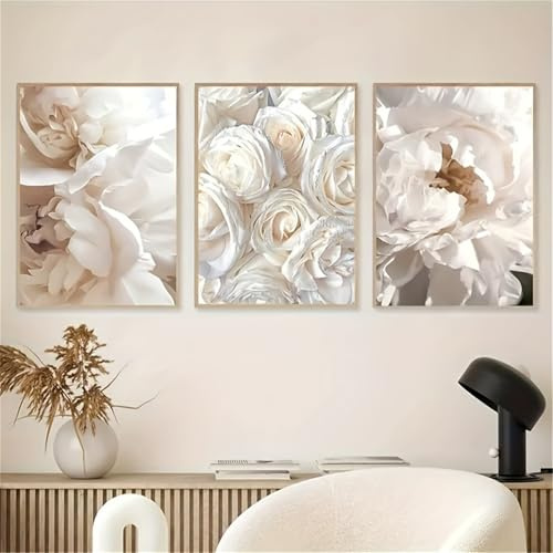 3er Poster Set Boho, Beige Boho Pampasgras Bilder Wohnzimmer, Modern Leinwand Bilder Wanddeko Natur Pflanzen Abstrakte Beige Bilder Schlafzimmer, Gold Vintage Deko Wand, Ohne Rahmen (50x70 cm,#01)