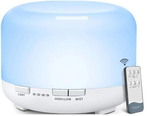 YASTA Diffusore Oli Essenziali 500 Ml Umidificatore Elettrico Led 7 Colori Telecomando Aromaterapia