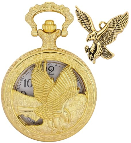 Tiong Eagle Gifts Pocket Watch with Chain Vintage Quartz Pocket Watch Gift for Father's Day Birthday