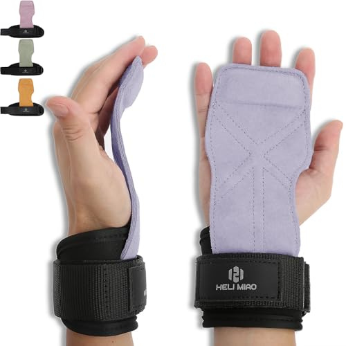 HELI MIAO Fast Grip Leder Zughilfen Krafttraining Profi Schnellverschluss für Bodybuilding, Fitness, Crossfit, Krafttraining, Powerliftin - Lifting Straps für Frauen und Männer, Light Purple