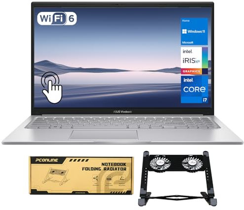 ASUS Vivobook 15 Ordinateur portable professionnel, écran tactile FHD de 15,6 po, Intel Core i7-1355U, 16 Go de RAM, SSD de 1 To, KB rétroéclairé, HDMI, Win11 Home, ensemble avec radiateur pliable PCO