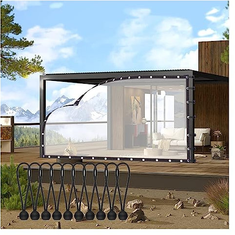 Transparent Waterproof Outdoor Curtains for Pergola Pavilion & Carport 0.14mm Thick Grommeted Clear Tarpaulin 3x5m Perfect for Garden Sidewalls & Weather Protection.