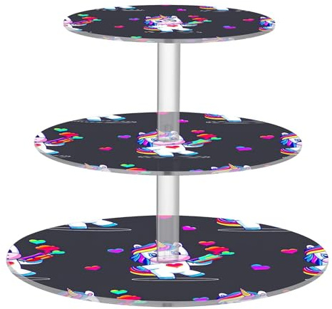 Joitme Cartoon Unicorn Futuristic Black 3 Tier Cupcake Stand Tea Party Cupcake Tower Acrylic Display Serving Tray Desert Table Display Cake Food Displays Graduation
