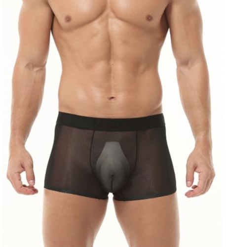 Boxer transparent pour homme - Respirant - Ultra fin - En soie glacée - Invisible - Sous-vêtements d'été - Confortable - Élastique - Léger - Doux - Pour le sport et les loisirs, Noir , XXL