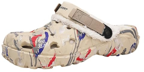 YUKTOPA - Zuecos de invierno para hombre con forro de algodón extraíble - antideslizantes impermeables y cálidos ideales para jardín y actividades al aire libre, caqui, 46 EU