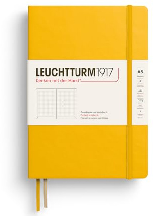 LEUCHTTURM1917 Notizbuch Medium A5 Harteinband, Sunflower, dotted | Fadenheftung, chamoisfarbenes Papier, 2 Lesezeichen, Falttasche, Verschlussgummi