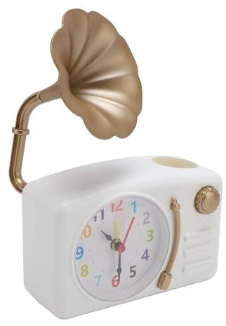 HUSHUI Réveil à Gramophone Vintage avec Conception Rétro, Matériau Plastique Robuste pour le Bureau de Chevet, Décoration de Bureau de Sauvegarde de L'espace, Grand Noël (Blanc)