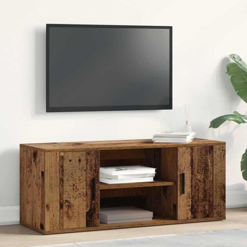 HETFTJN TV Sideboard Lowboard 100x35x40 cm Altholz Holzwerkstoff Modernes Design Robuste Konstruktion Viel Stauraum für Wohnzimmer Schlafzimmer Home Office
