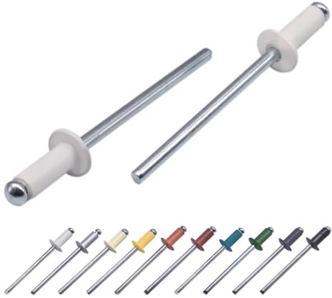 SKIR'CO Lot de 100 rivets aveugles peints 3,2 x 8 mm en aluminium DIN 7337 Tête bombée Mandrin en acier Rivets pop Blanc pur RAL 9010
